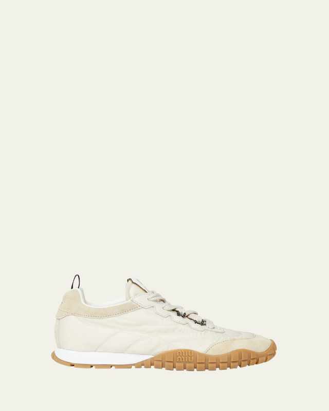 Low-Top Nylon & Leather Sneakers